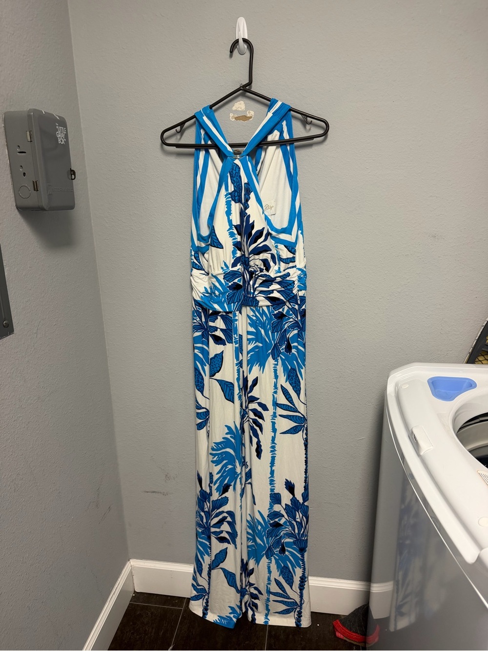 Lilly Pulitzer Blue and White Tropical Halter Maxi Dress